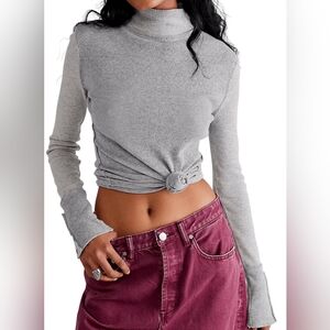 We The Free Freya Gray Mock Neck Long Sleeve